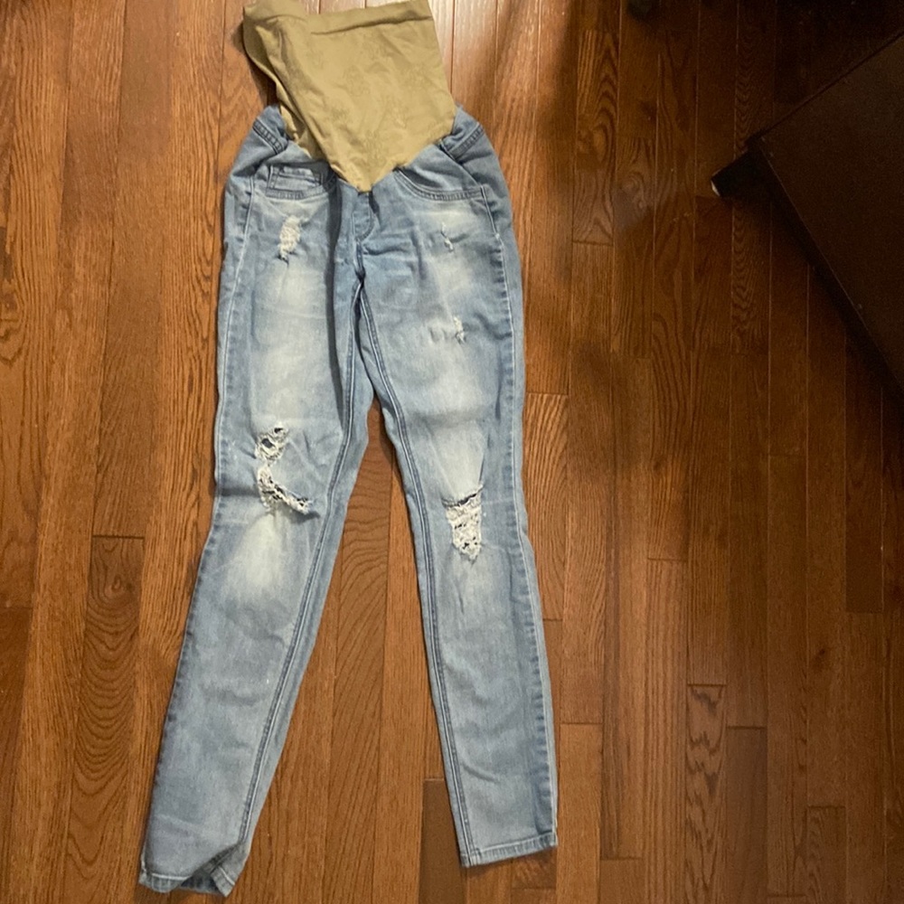 Jessica Simpson Maternity distressed jeans over the belly elastic size Small